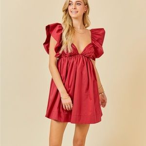 hailey poplin dress in crimson